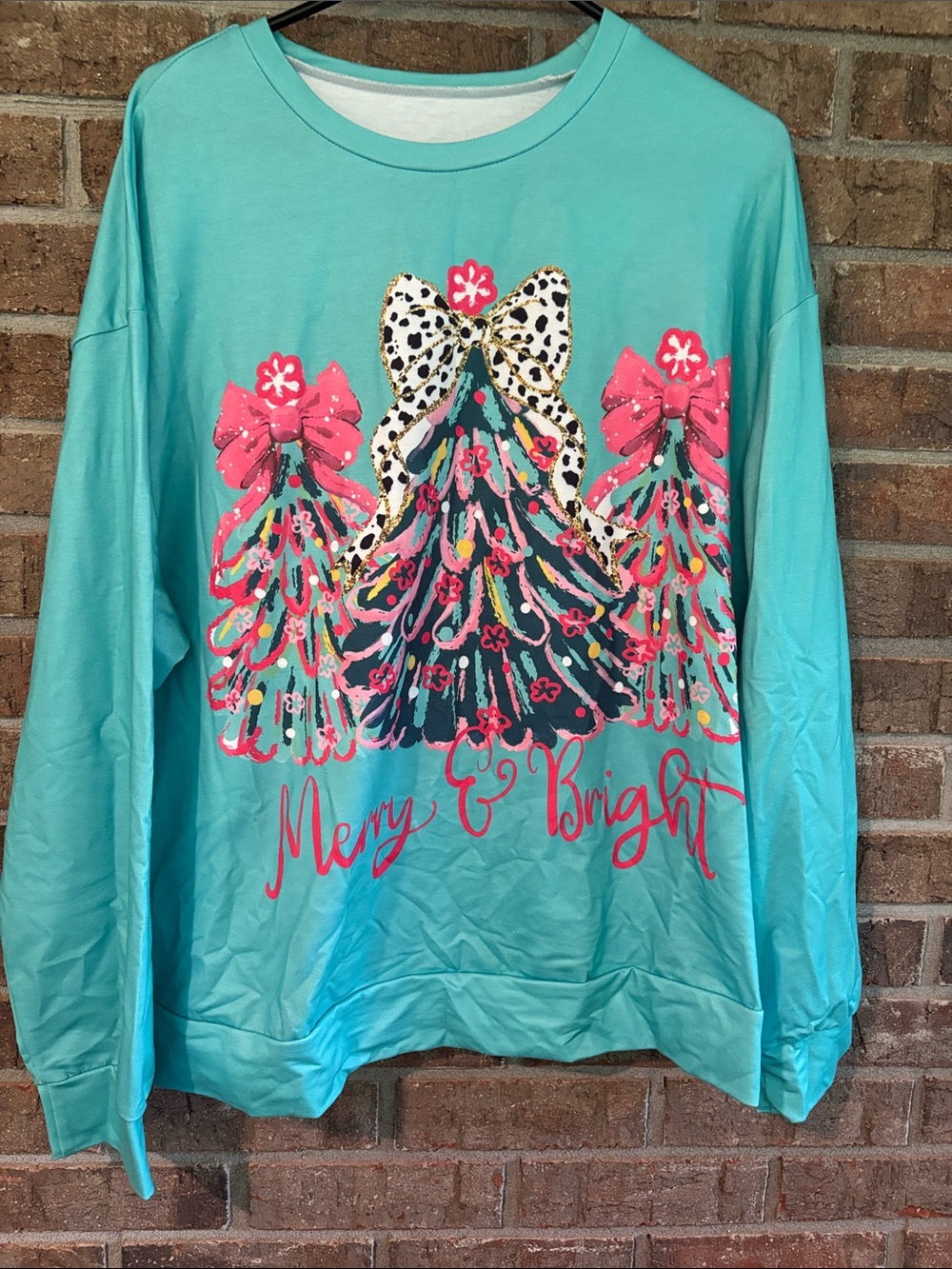 Women’s Turquoise ‘Merry & Bright’ Holiday Graphic Sweatshirt